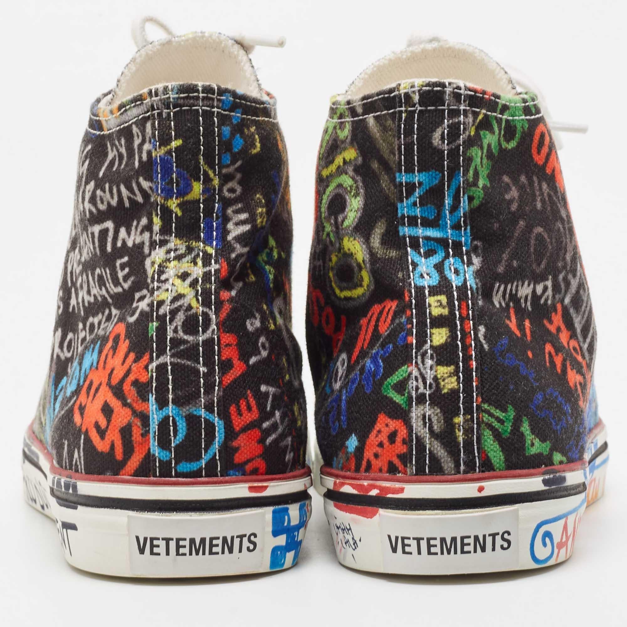 Vetements Multicolor Graffiti Canvas High Top Sneakers Size 39 For Sale 4