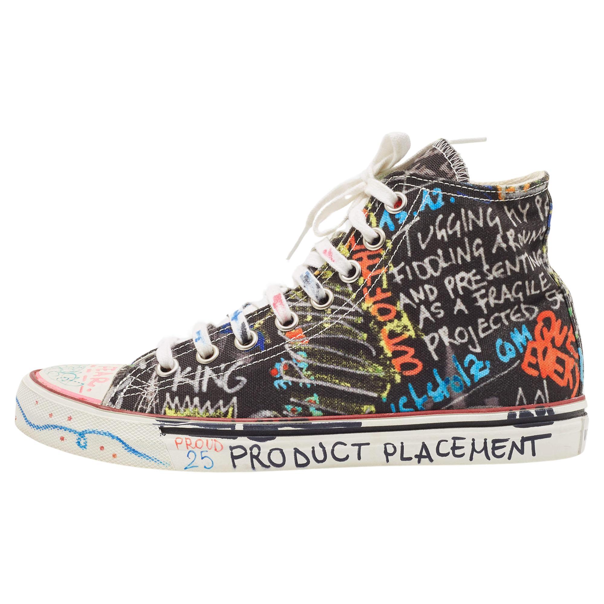 Vetements Multicolor Graffiti Canvas High Top Sneakers Size 39 For Sale