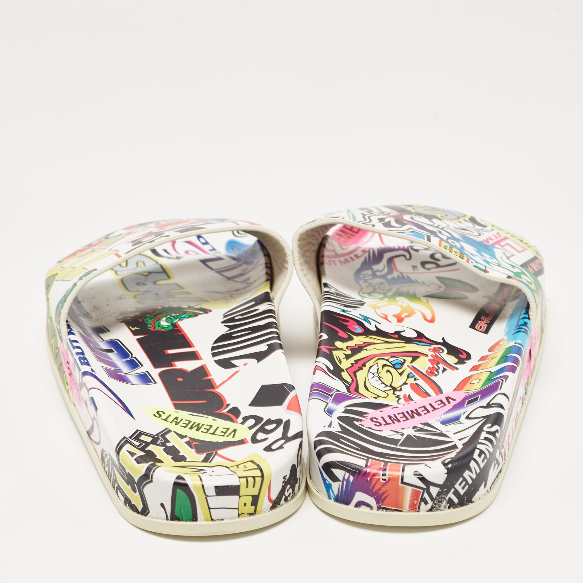 Women's Vetements Multicolor Leather Sticker Slides Size 36 For Sale