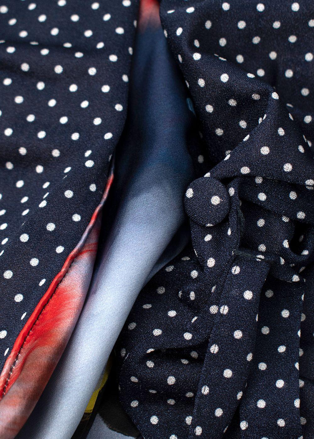 Vetements Navy Polka Dot Multi Fabric Wrap Dress - US 8 In Excellent Condition For Sale In London, GB