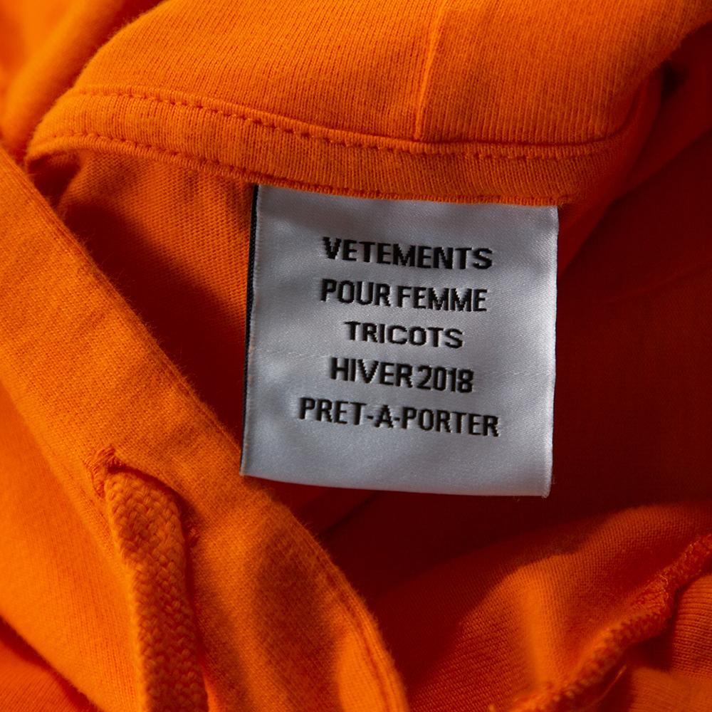 Vetements Orange übergroßer Kapuzenpullover aus Baumwolle mit Tierdruck XS im Angebot 2