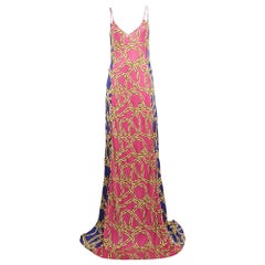 Vetements Pink/Blue Chain Print Jersey Strappy Maxi Dress L