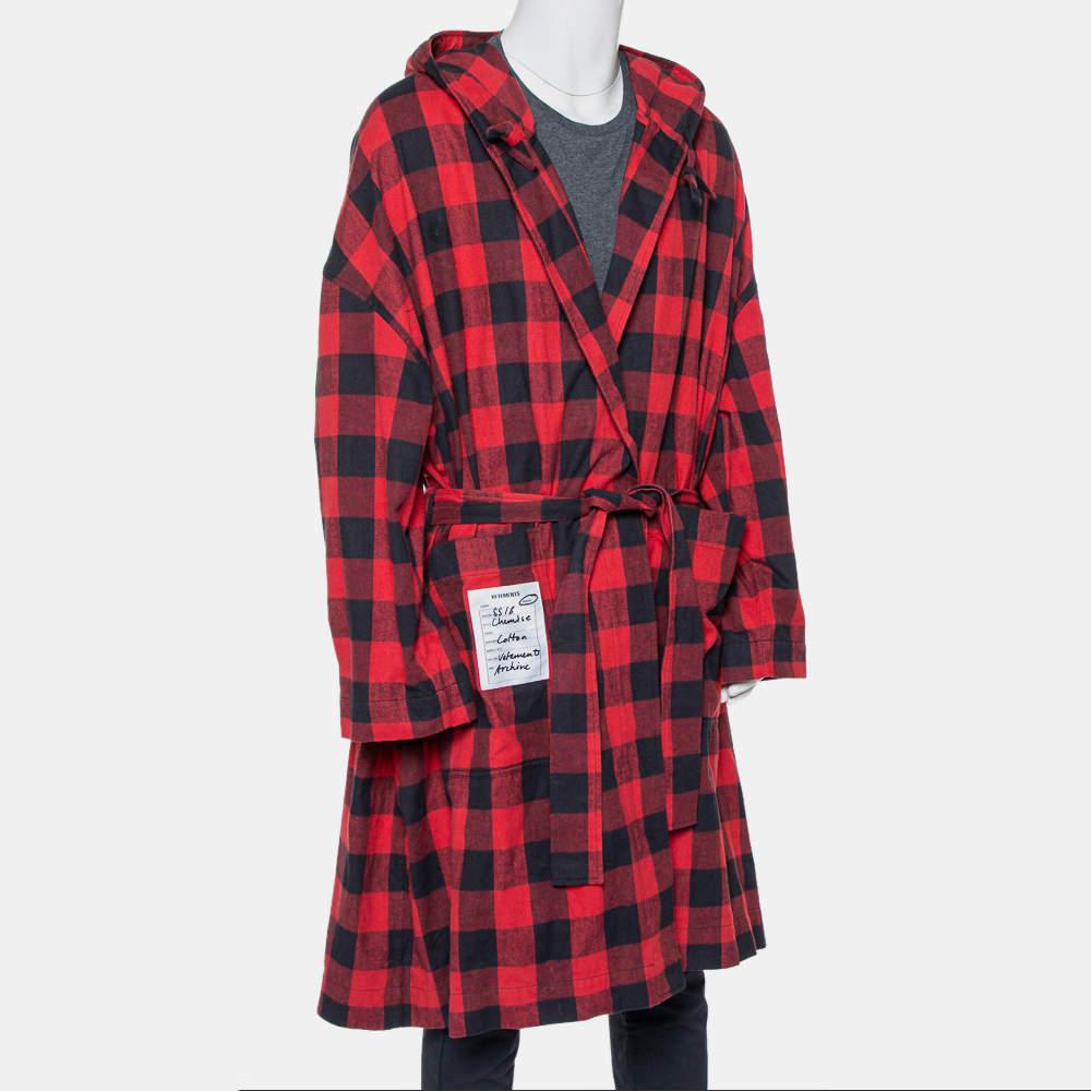 Vetements Rot-schwarz karierter Flannel-Gürtel mit Gürtel, M (Braun) im Angebot