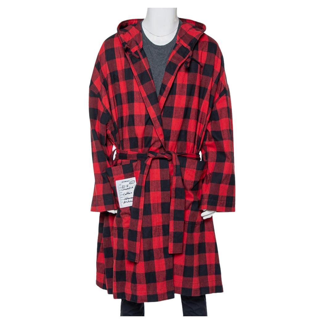 Vetements Red & Black Plaided Flannel Belted Robe M For Sale