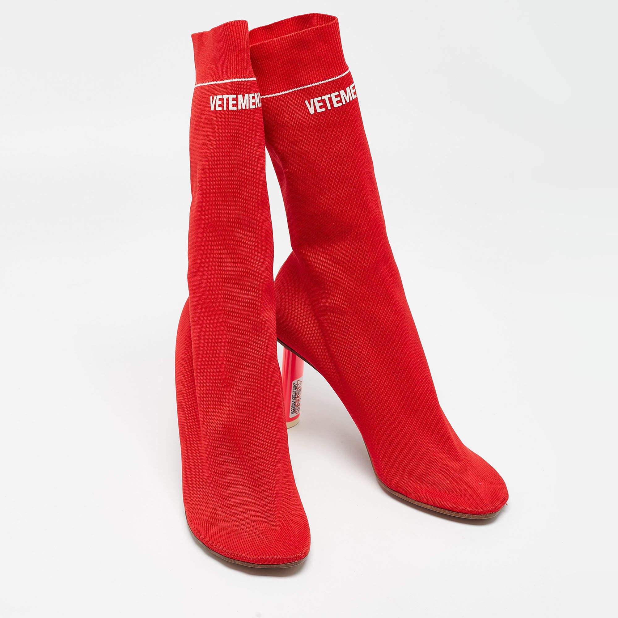 Women's Vetements Red Knit Fabric Sock Boots Size 39 For Sale