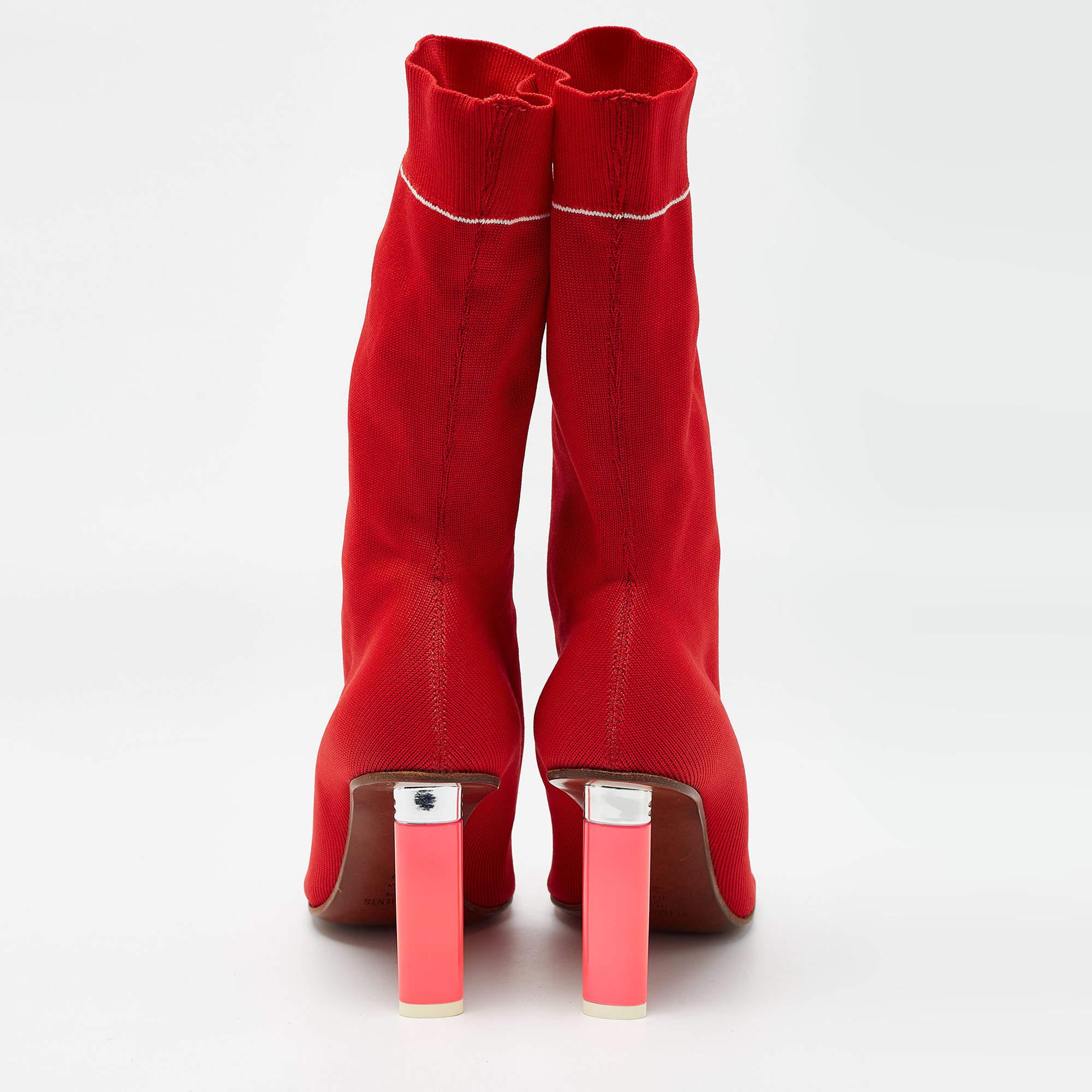 Vetements Red Knit Fabric Sock Boots Size 39 For Sale 1