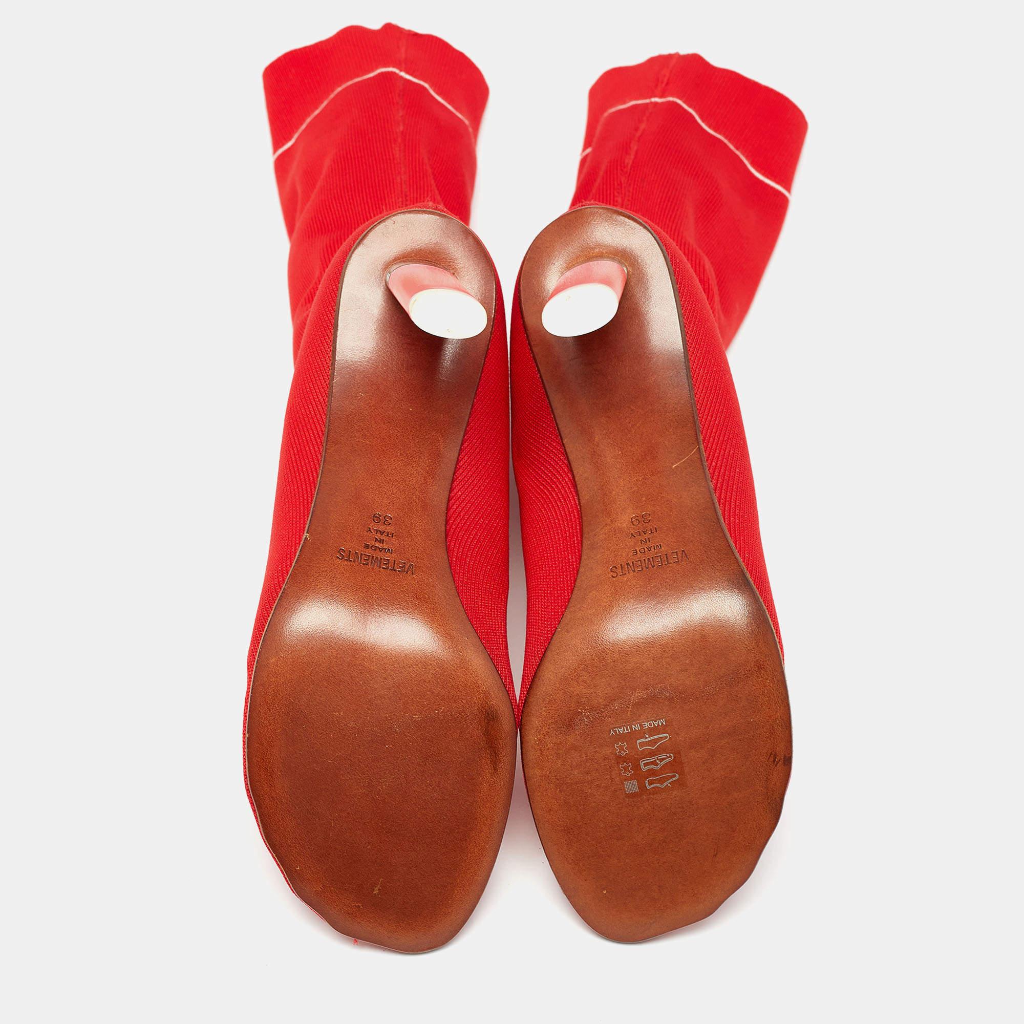 Vetements Red Knit Fabric Sock Boots Size 39 For Sale 2