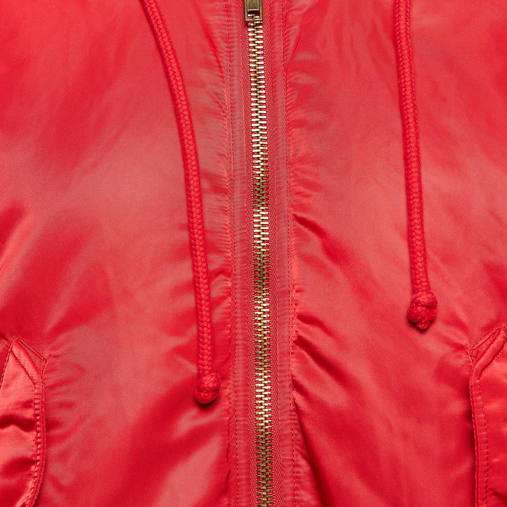 Vetements Rot Synthetische Zip-Up Pufferjacke mit Kapuze mit Reißverschluss M Damen im Angebot