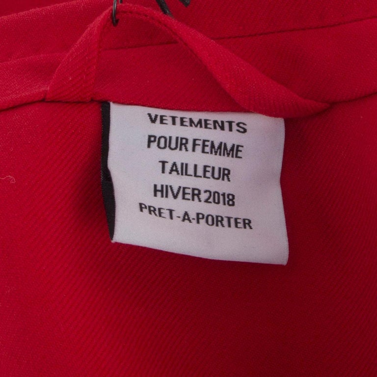 VETEMENTS red wool DOUBLE BREASTED PEAK COLLAR Coat Jacket M For Sale at  1stDibs