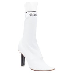 VETEMENTS Signature black lighter heel white logo sock knit boot EU37