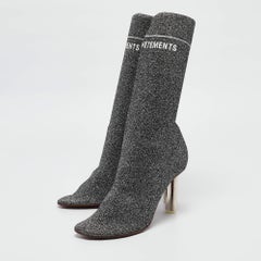 Vetements Silver Lurex Fabric Sock Ankle Boots Size 39