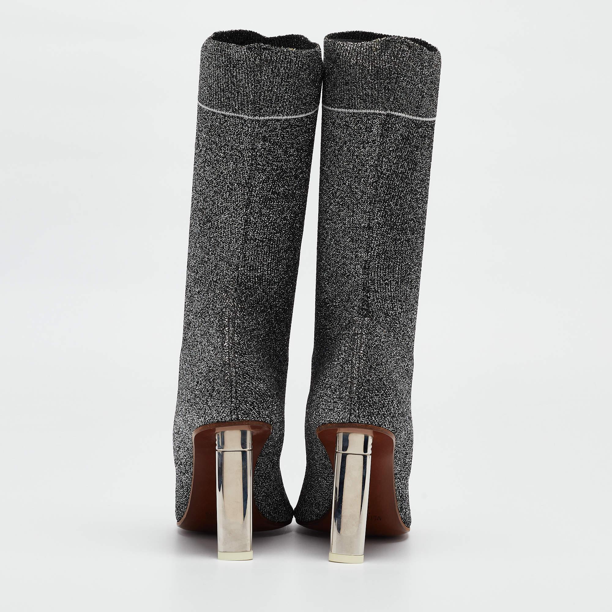 Women's Vetements Silver Lurex Fabric Sock Ankle Boots Size 39 For Sale
