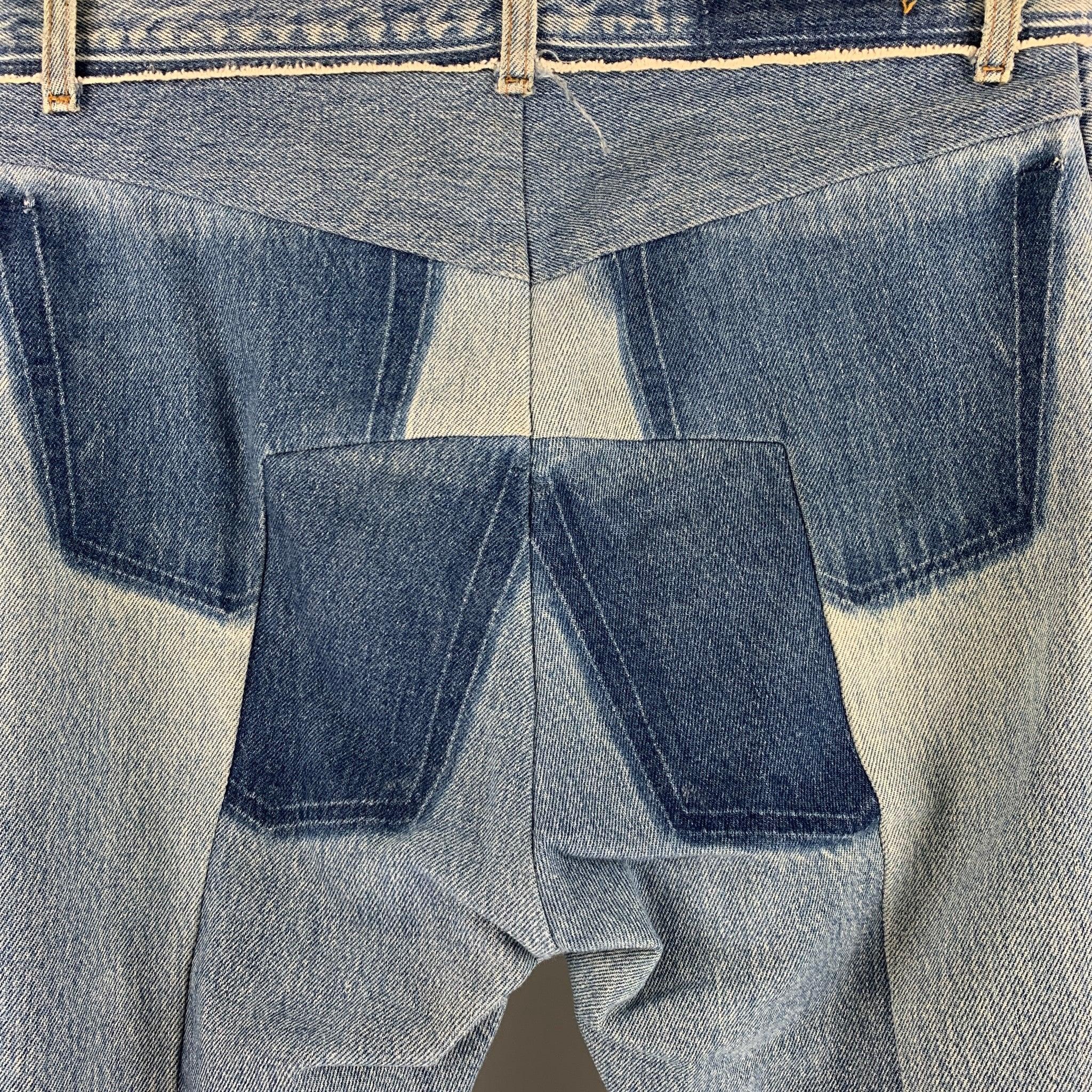 Men's VETEMENTS Size 30 Blue Distressed Cotton Button Fly Jeans For Sale
