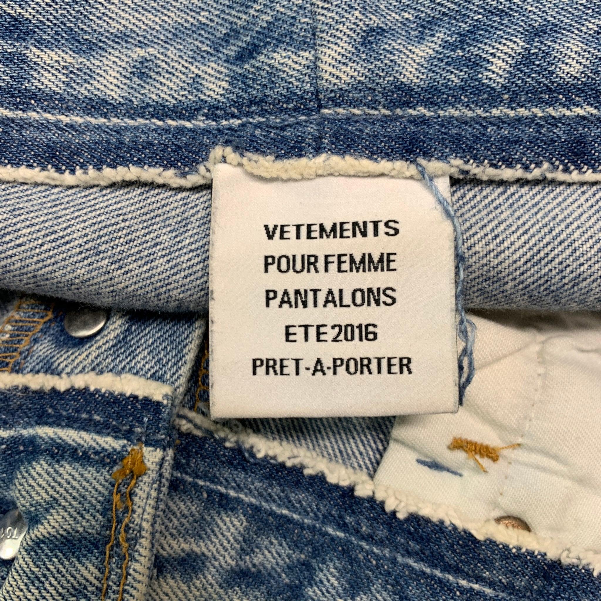 VETEMENTS Size 30 Blue Distressed Cotton Button Fly Jeans 1