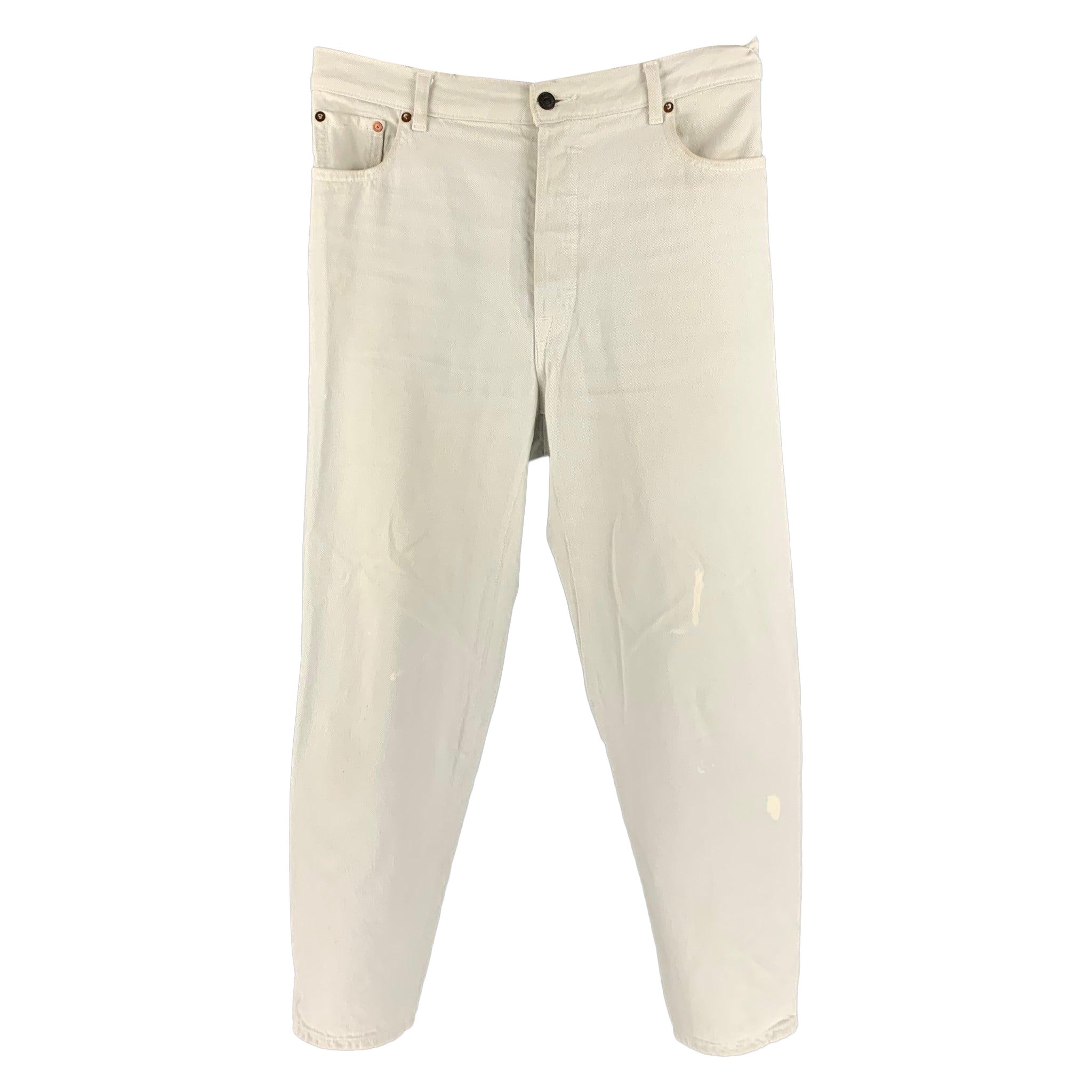 VETEMENTS Jeans Button Fly in cotone bianco e azzurro taglia 32