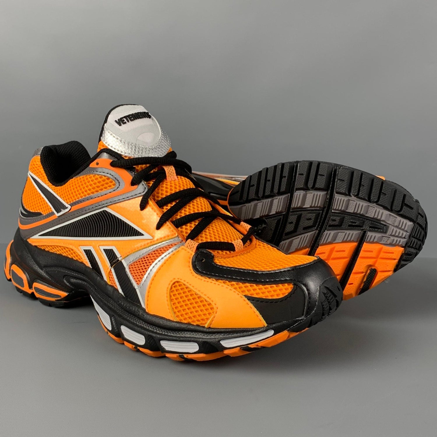 VETEMENTS Size 9 Orange Black Color Block Nylon Spike Runner Sneakers For  Sale at 1stDibs
