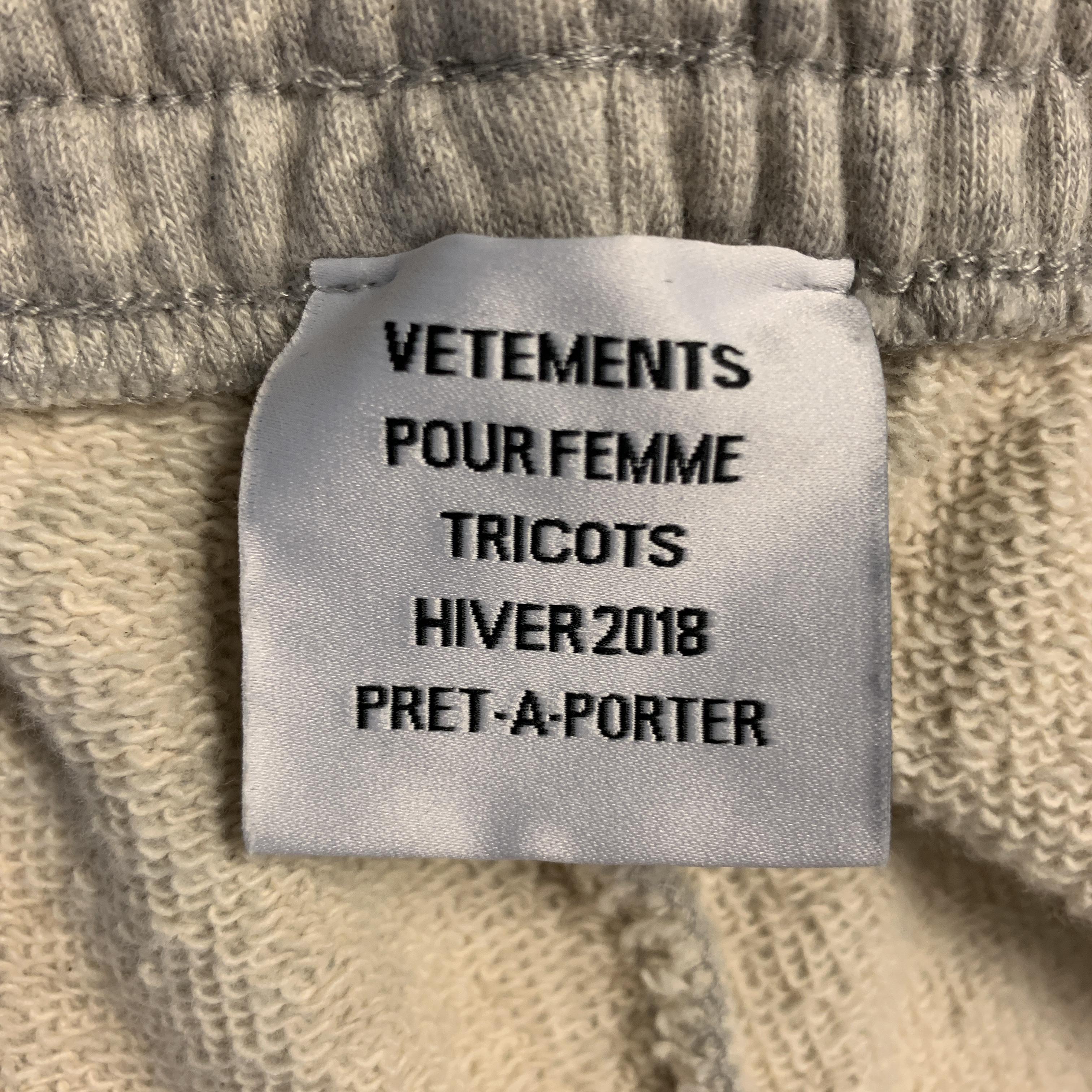 VETEMENTS Size L Light Gray Cotton / Elastane Drawstring Sweatpants 1