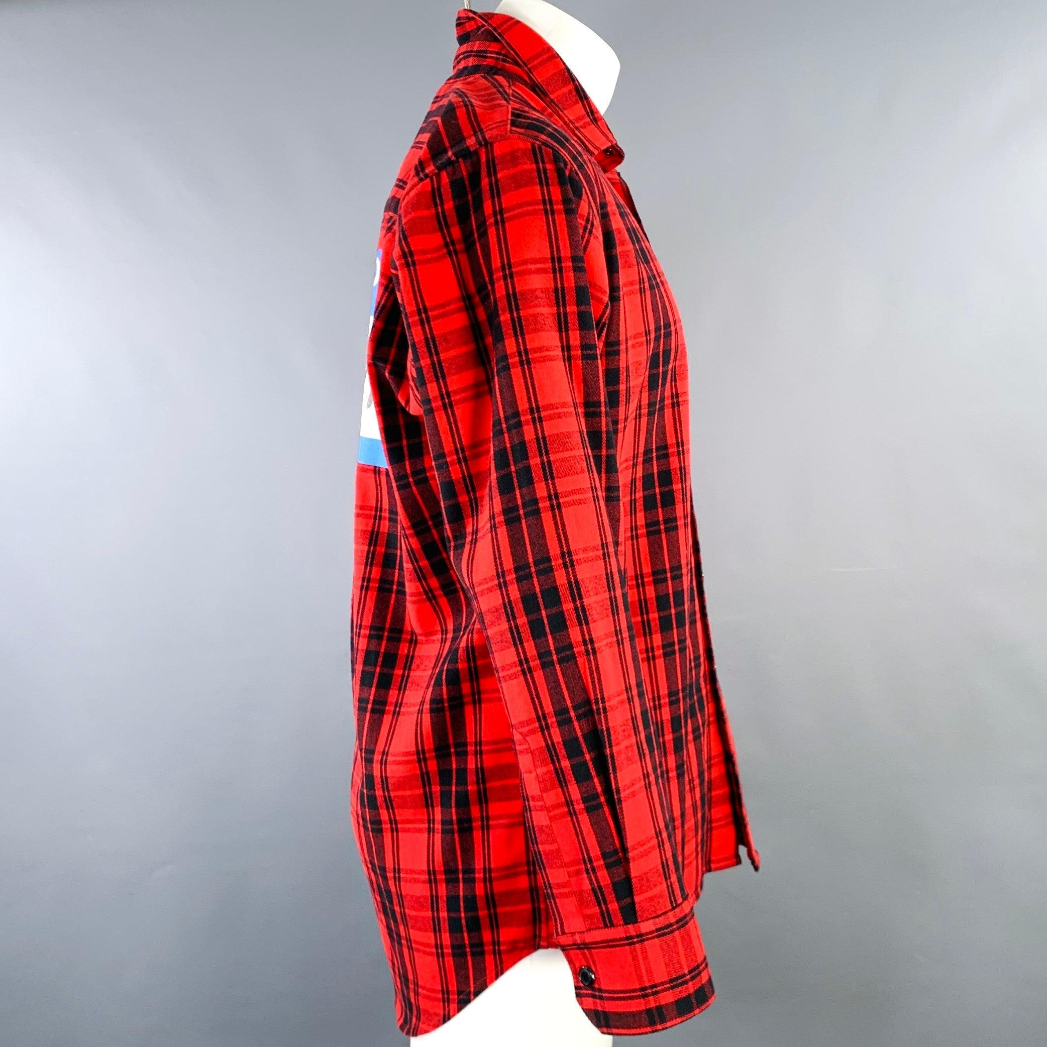 VETEMENTS Size XS -My Name Is- Red Black Plaid Cotton Blend Long Sleeve Shirt In Good Condition For Sale In San Francisco, CA