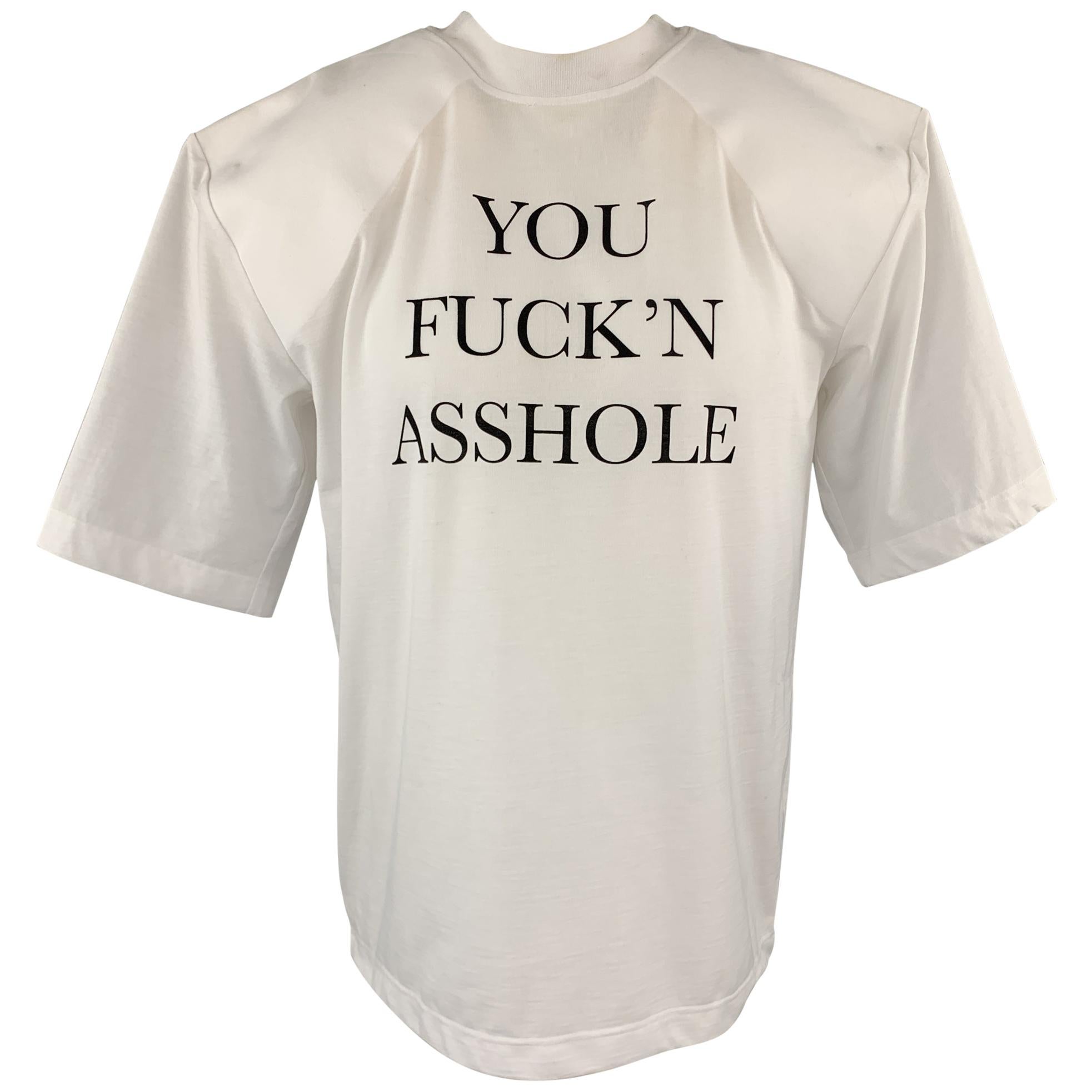 VETEMENTS Size XS White YOU FUCK'N ASSHOLE Shoulder Pad T-Shirt