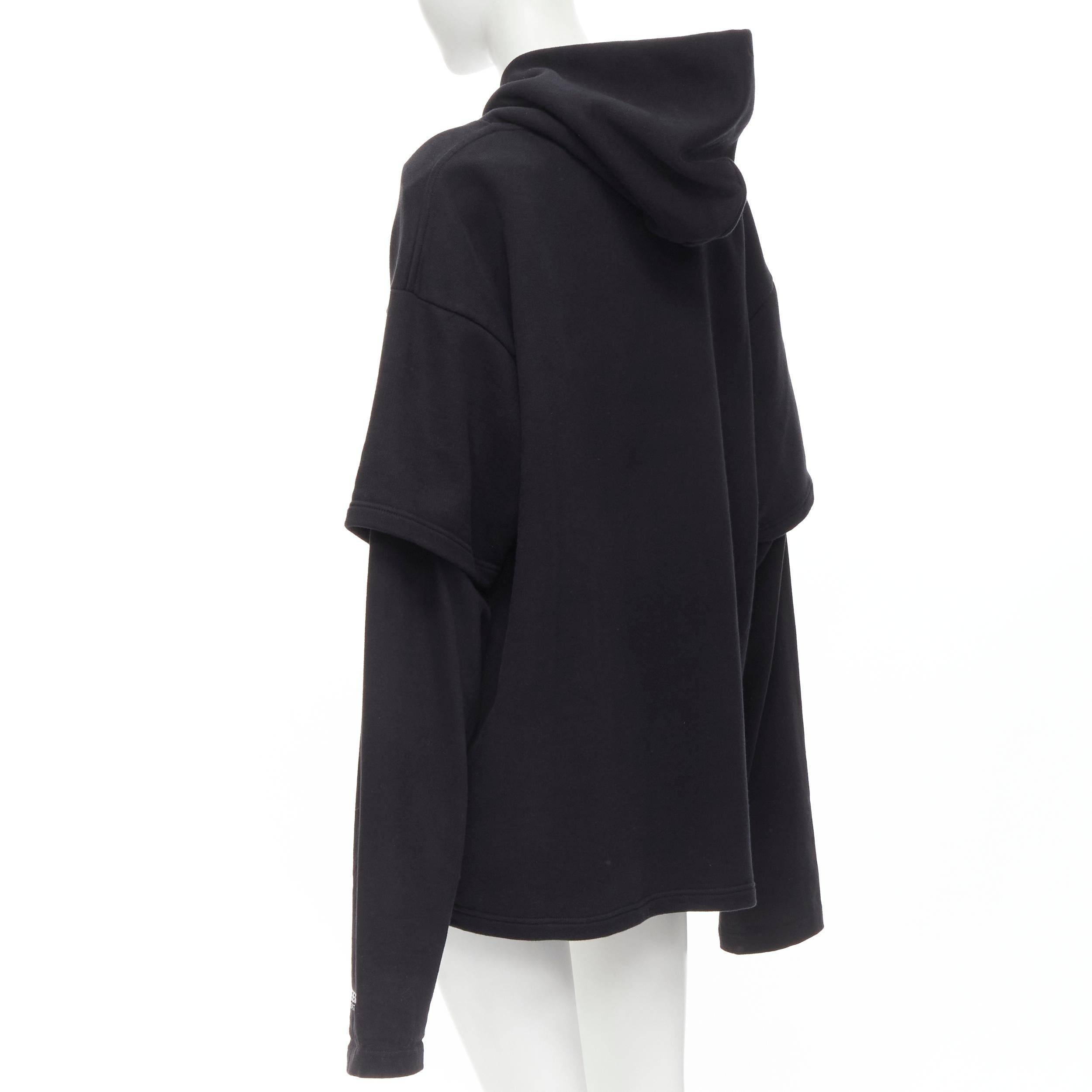 Women's VETEMENTS TOMMY HILFIGER Demna 2018 black double sleeve oversized hoodie XS For Sale