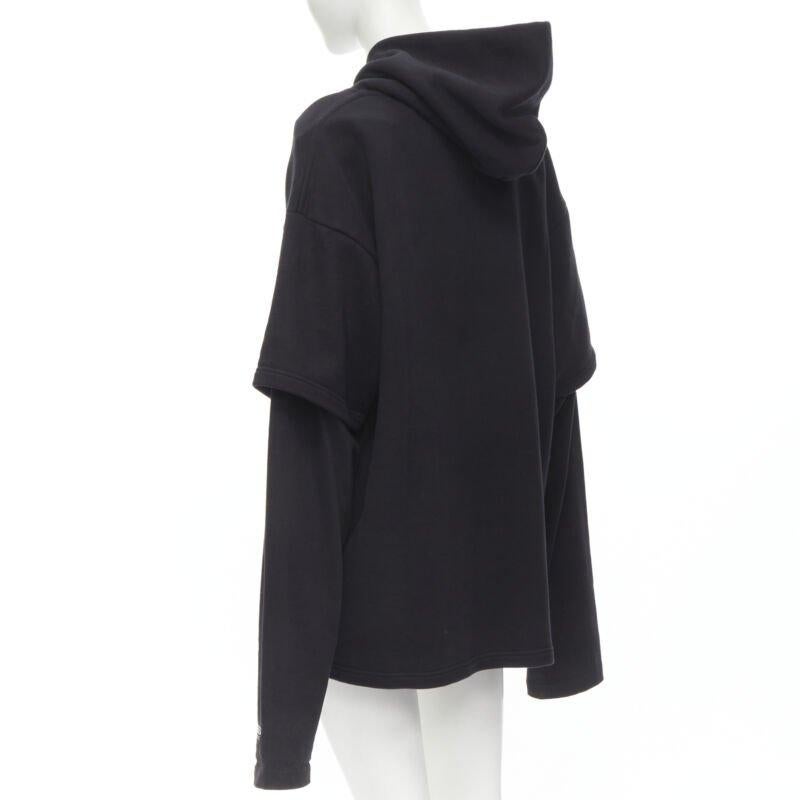 VETEMENTS TOMMY HILFIGER Demna 2018 black double sleeve oversized hoodie XS For Sale 3