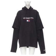 VETEMENTS TOMMY HILFIGER Demna 2018 black double sleeve oversized hoodie XS