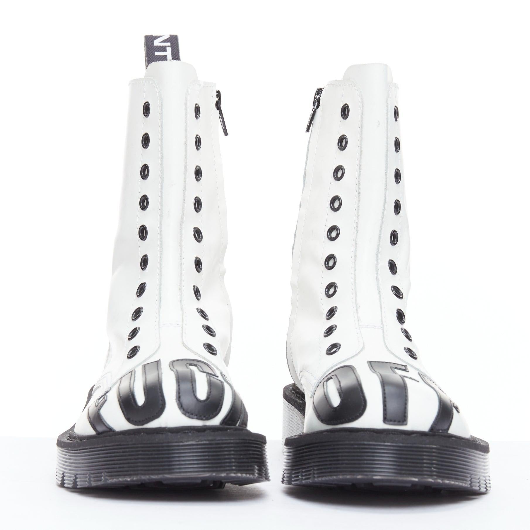 Gray VETEMENTS VTMNTS F OFF black white slogan leather combat boots EU36 For Sale