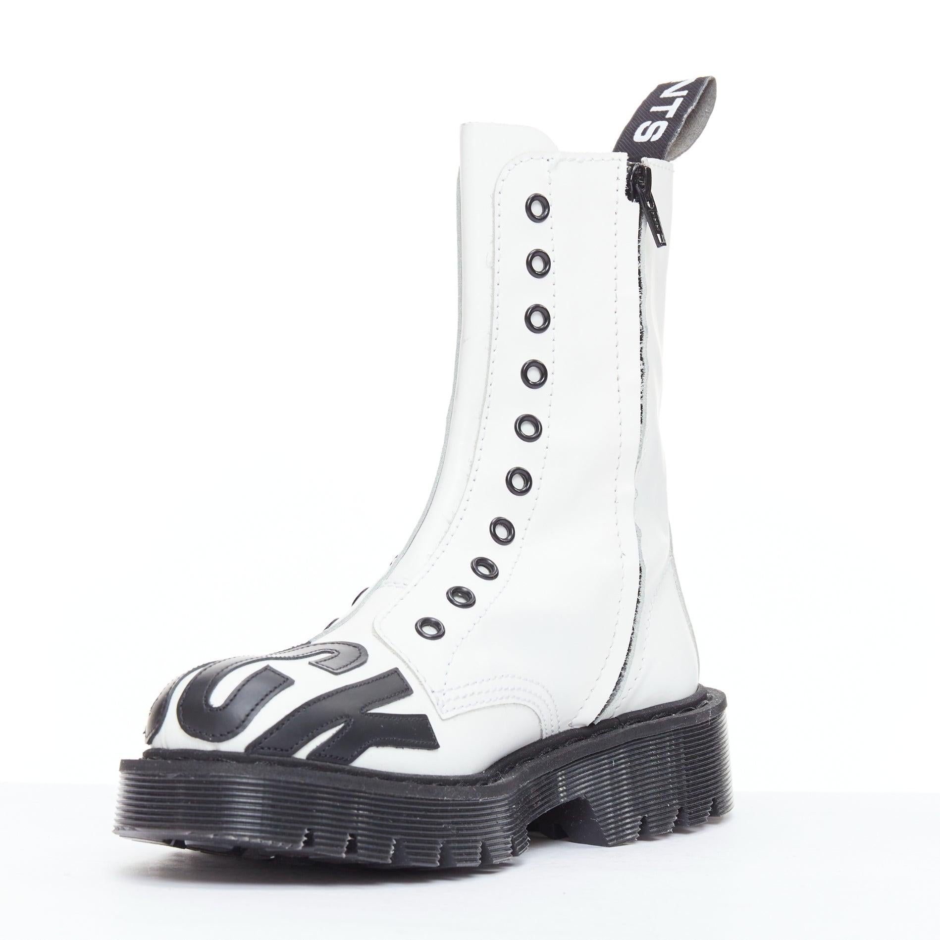 Women's VETEMENTS VTMNTS F OFF black white slogan leather combat boots EU36 For Sale
