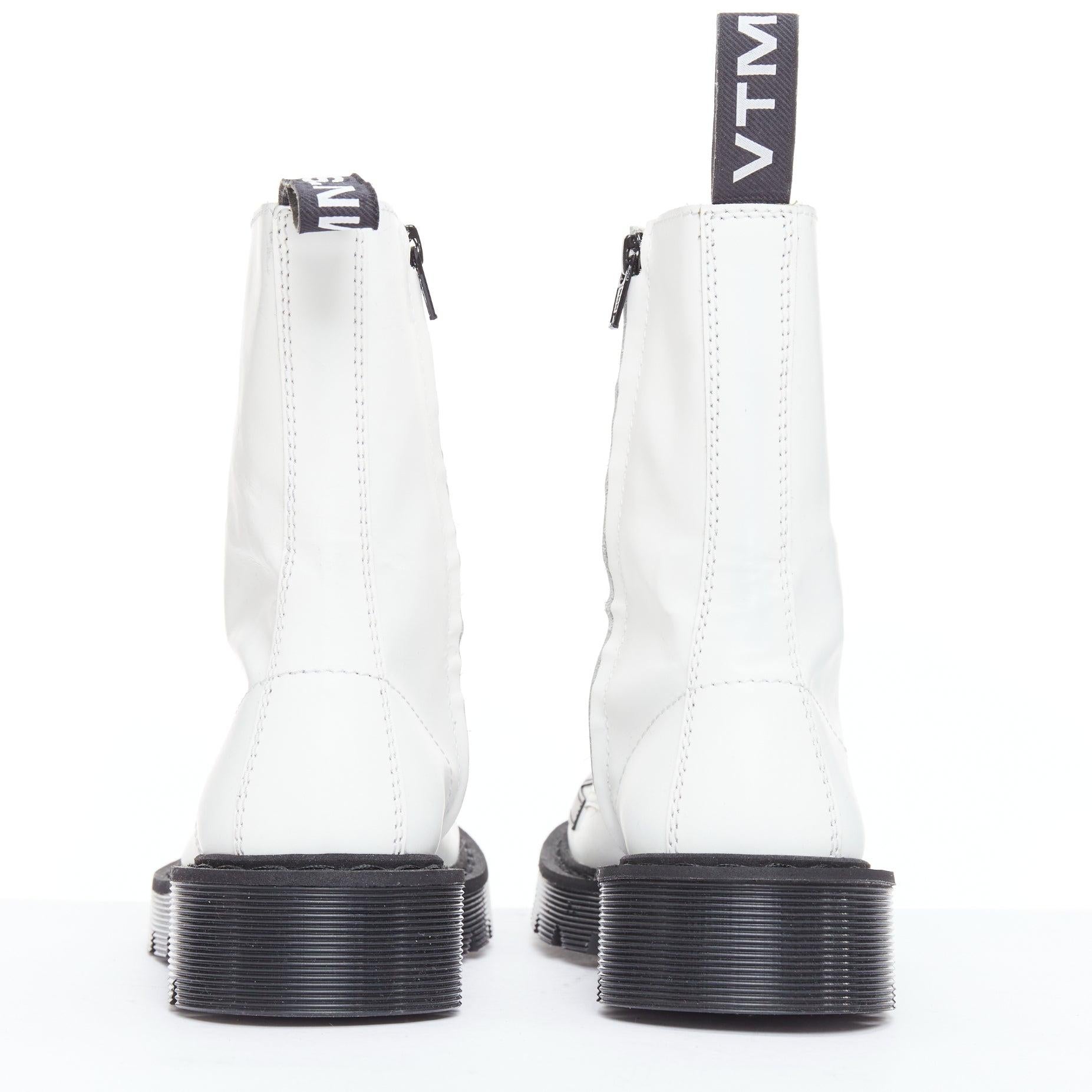 VETEMENTS VTMNTS F OFF black white slogan leather combat boots EU36 For Sale 1
