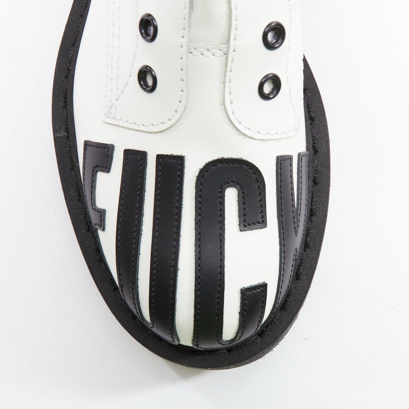 VETEMENTS VTMNTS F OFF black white slogan leather combat boots EU36 For Sale 2