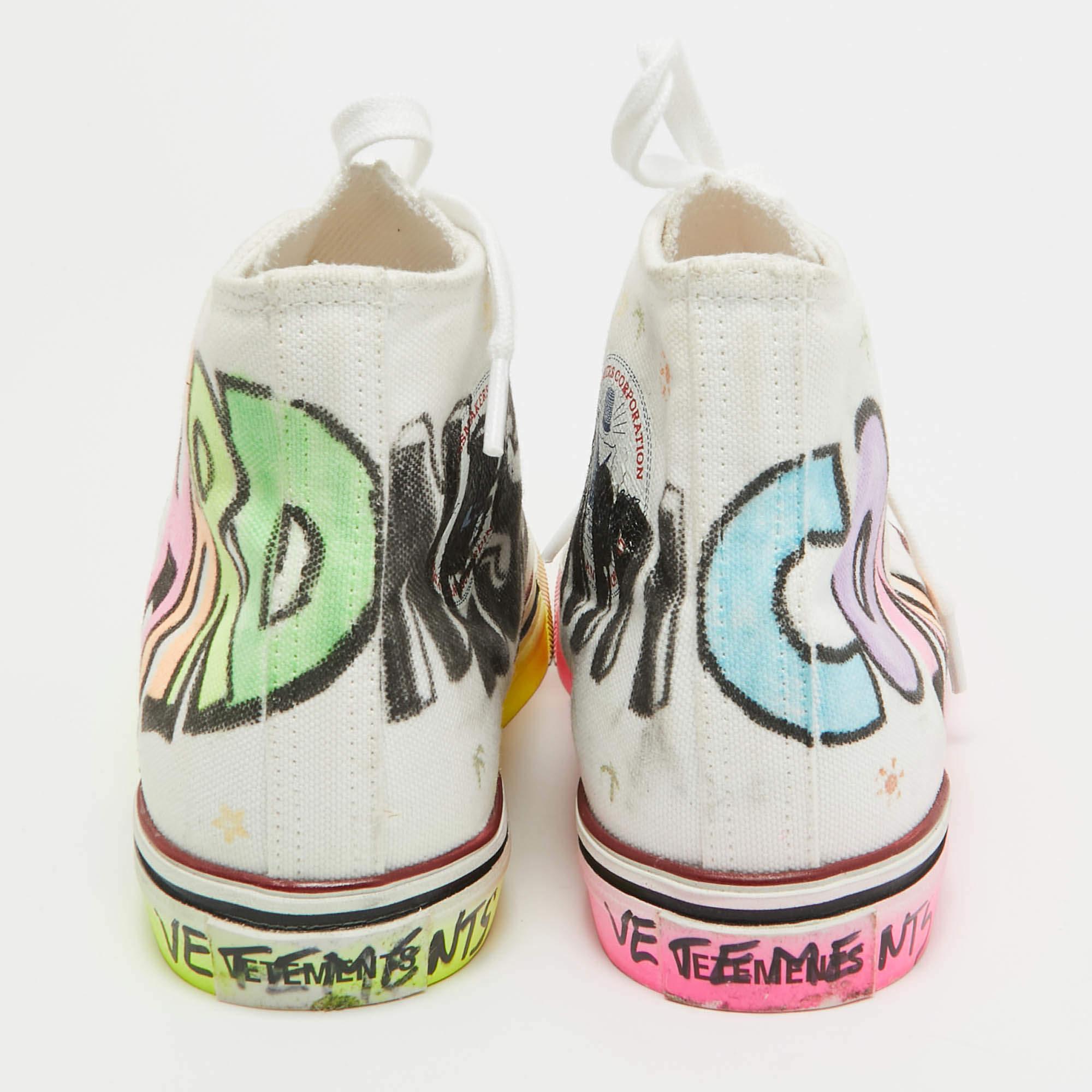 Vetements White Canvas Printed Hard Core Happiness High Top Sneakers Size 36.5 For Sale 1
