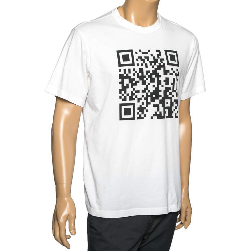 Vetements White Cotton Qr Code Printed Crew Neck T-Shirt M In Fair Condition For Sale In Dubai, Al Qouz 2