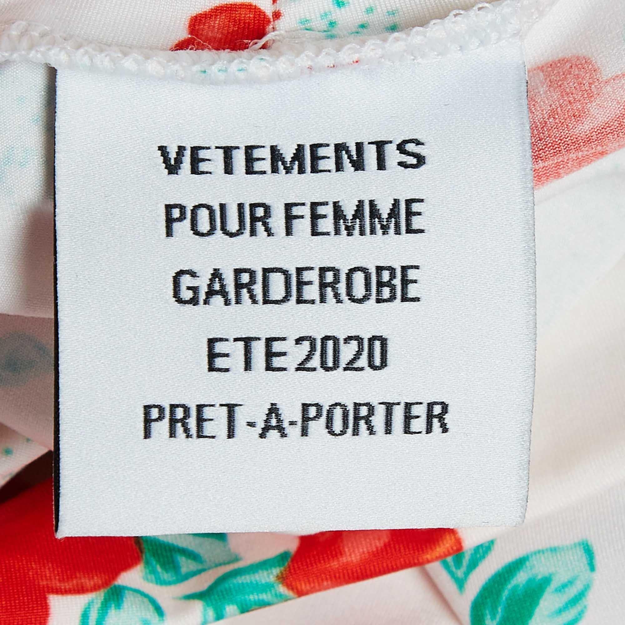 Vetements White Floral Print Jersey Bodycon Mini Dress With Golves M In Good Condition For Sale In Dubai, Al Qouz 2