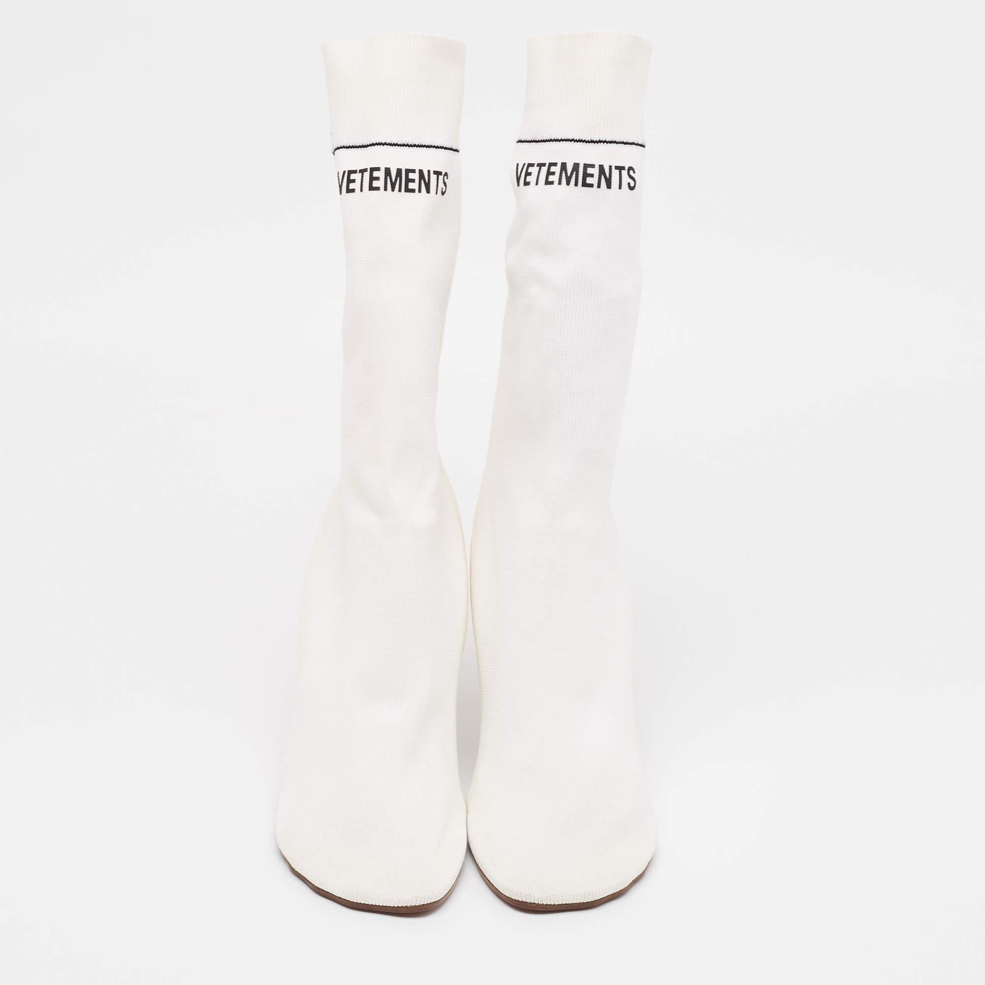 Gray Vetements White Knit Fabric Sock Boots Size 39 For Sale