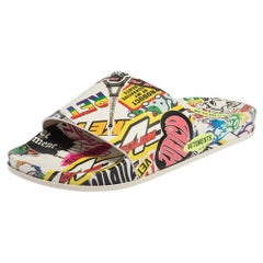 Vetements White/Multicolor Leather Sticker Slippers Size 39