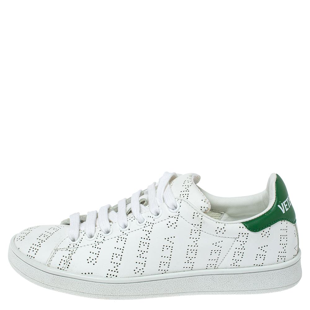 Vetements White Perforated Leather Low Top Sneakers Size 35 In New Condition In Dubai, Al Qouz 2