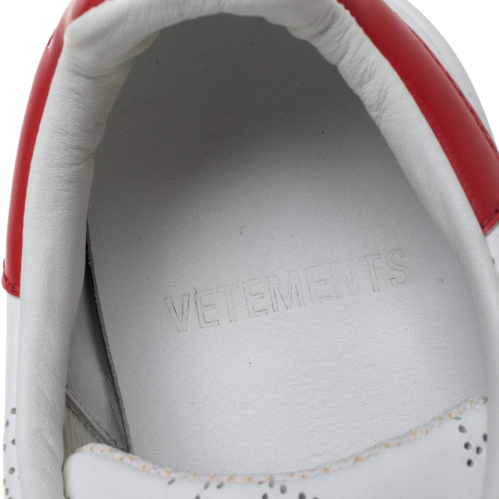 Vetements White Perforated Leather Low Top Sneakers Size 38 In New Condition In Dubai, Al Qouz 2
