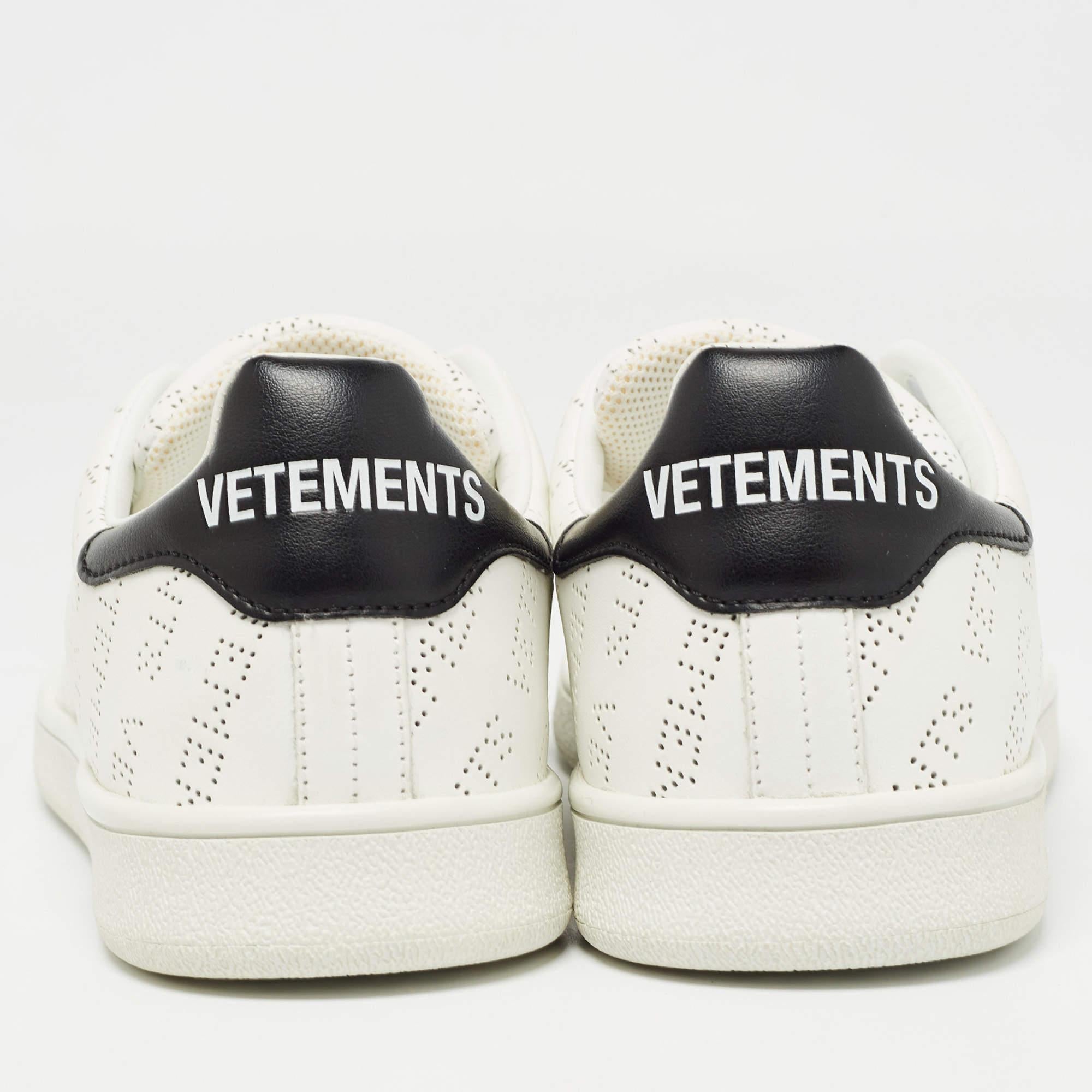 Men's Vetements White Perforated Leather Low Top Sneakers Size 41 For Sale