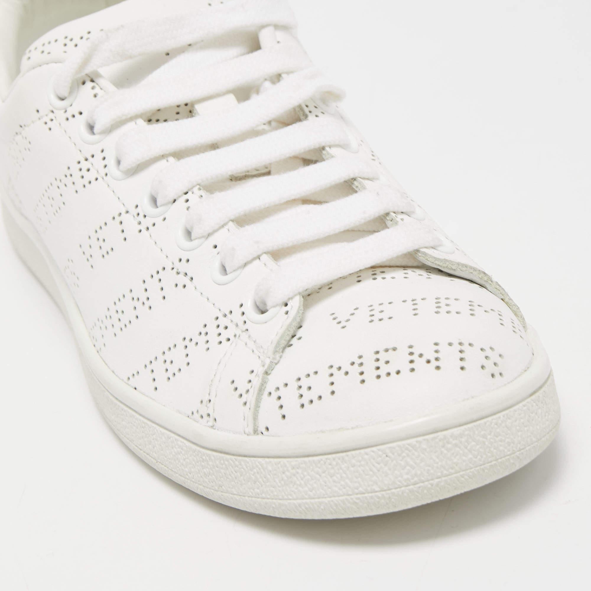 Vetements White Perforated Logo Leather Low Top Sneakers Size 35
