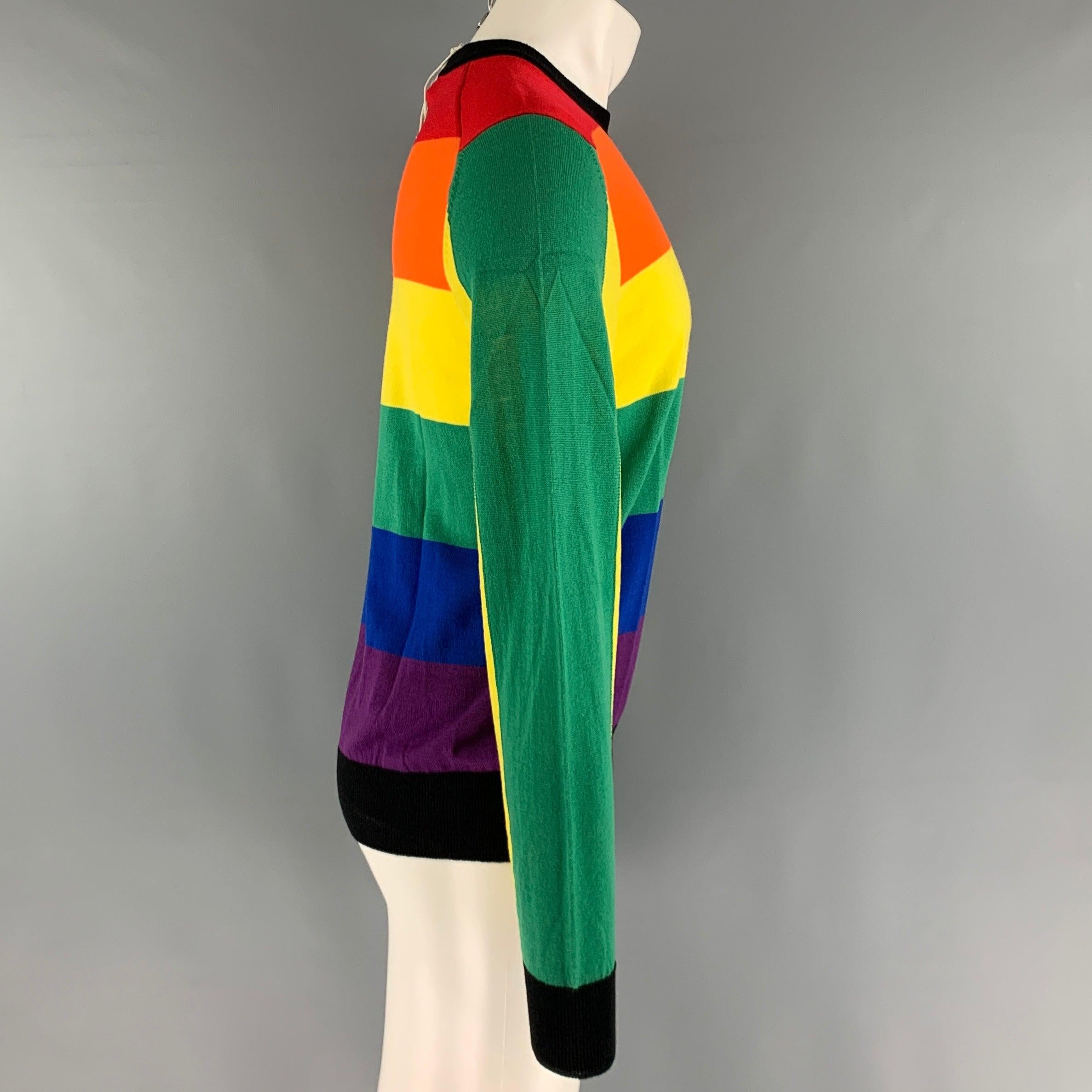 Comme des Garçons Shirt x Vetements 2017 Rainbow striped wool sweater from a fine weave of 100% wool in a striking Gay Rainbow Flag panelled stripe. Made in Italy A rarely seen sweater from an elusive collaboration!New with tags 

Marked:   M