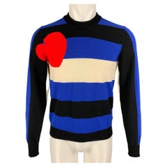 VETEMENTS x COMME des GARCONS Pullover aus blauer, schwarzer und weißer Wollstrick