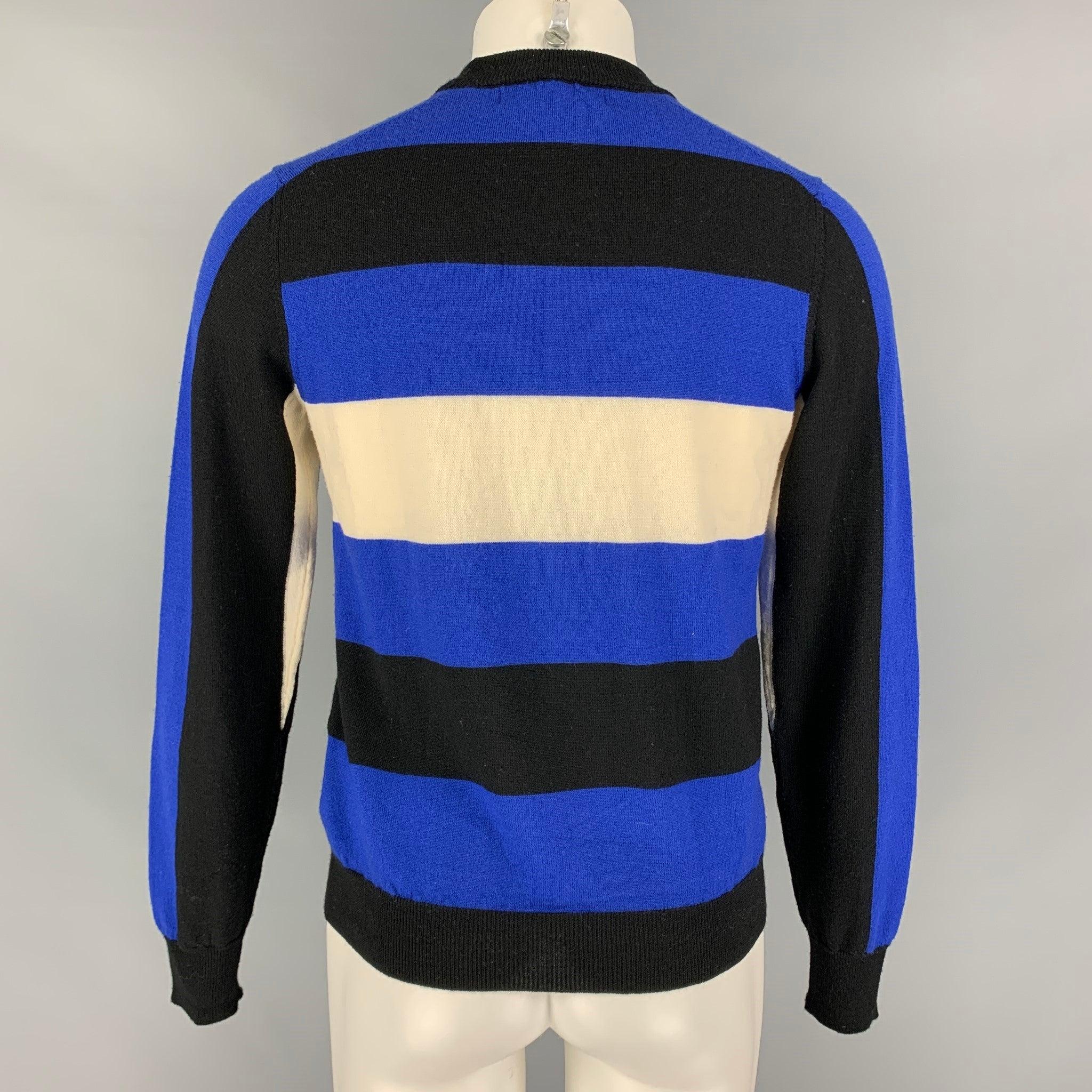 VETEMENTS x COMME des GARCONS Size XL Blue White Wool Knitted Crew-Neck Pullover In Good Condition For Sale In San Francisco, CA