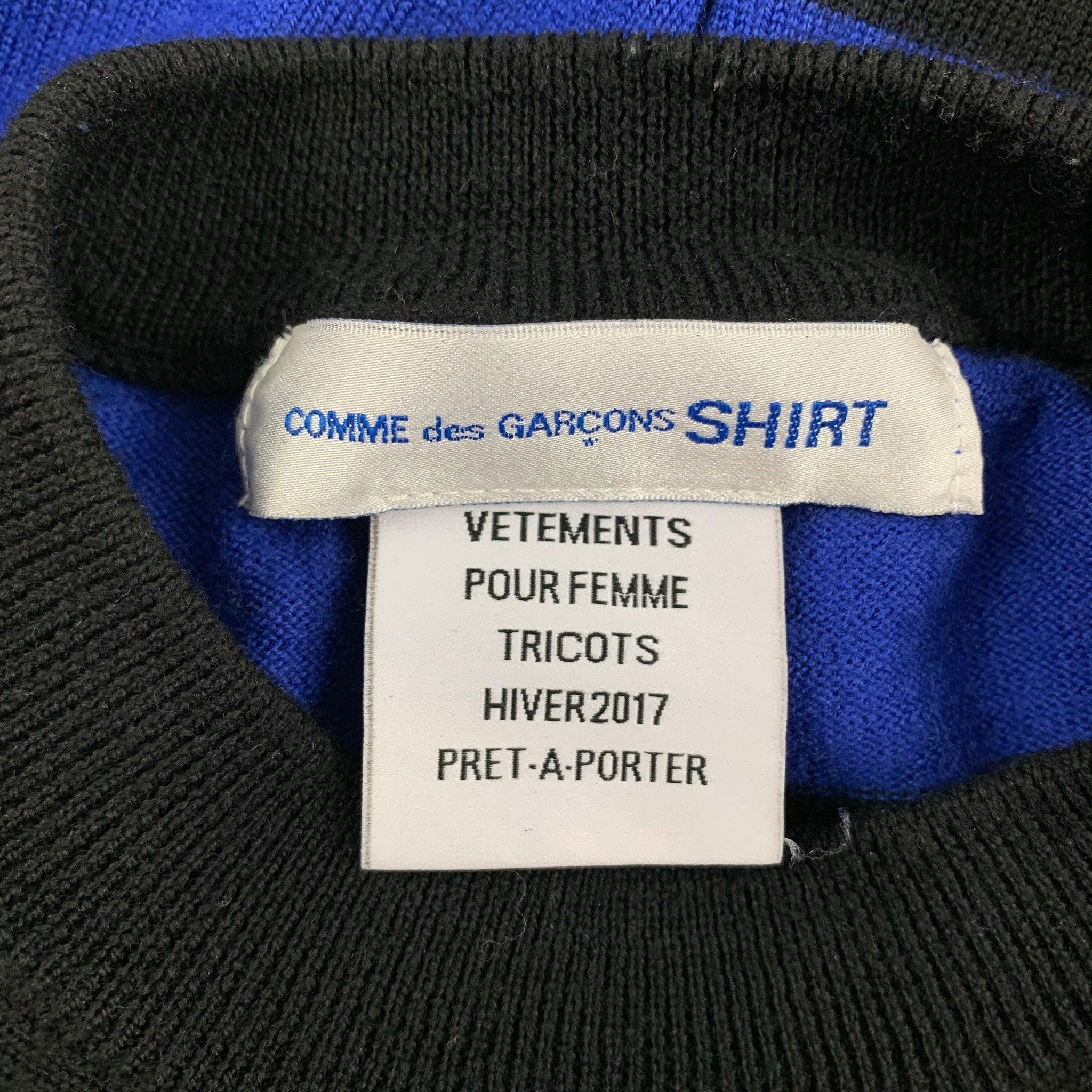 Men's VETEMENTS x COMME des GARCONS Size XL Blue White Wool Knitted Crew-Neck Pullover For Sale