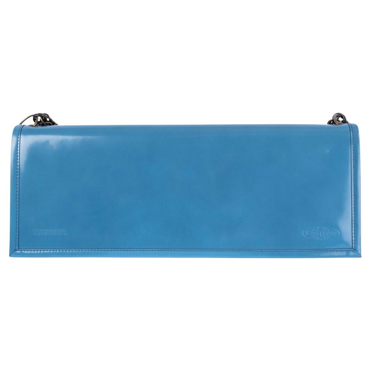 VETEMENTS x EASTPAK blue leather 2017 CHAIN Clutch Bag For Sale