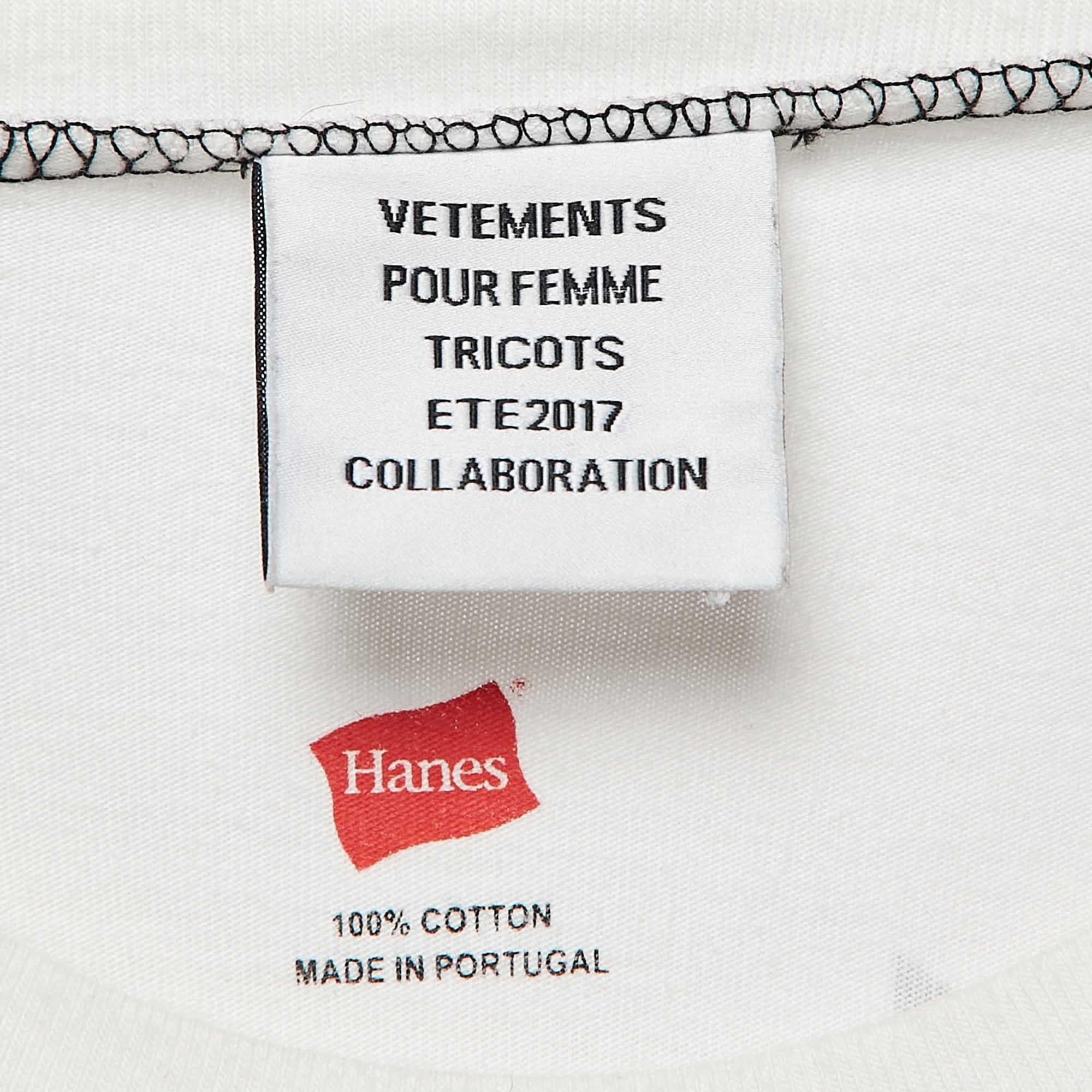 Women's Vetements X Hanes White Staff Print Cotton Oversized T-Shirt M For Sale