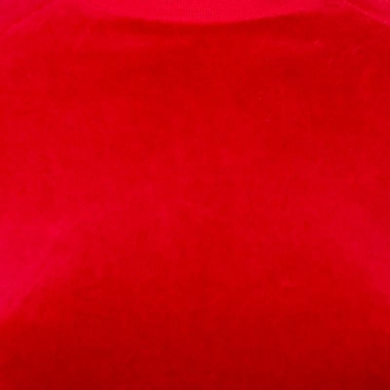 Una mezcla de comodidad y estilo, este top Vetements X Juicy Couture es exactamente lo que necesitas para estar en la cima de tu estilo. Este elegante top rojo lleva cuello alto y mangas cuarto. Este top de terciopelo es un ejemplo perfecto de