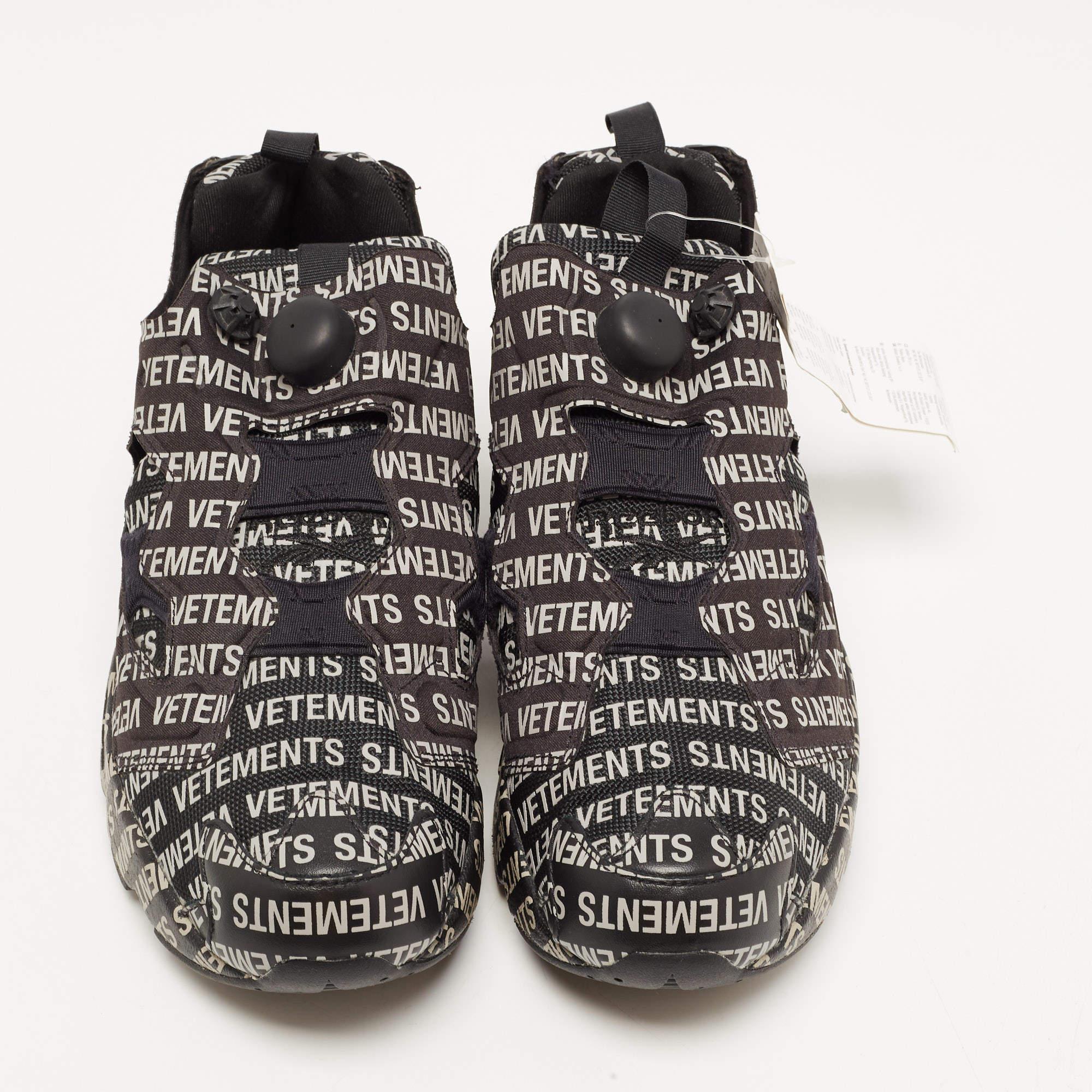 These sneakers are from the Vetements x Reebok collaboration, taking into account both the brand's aesthetics. The nylon and fabric construction features an all-over display of the Vetements logo on Reebok's Instapump Fury design. Comfortable