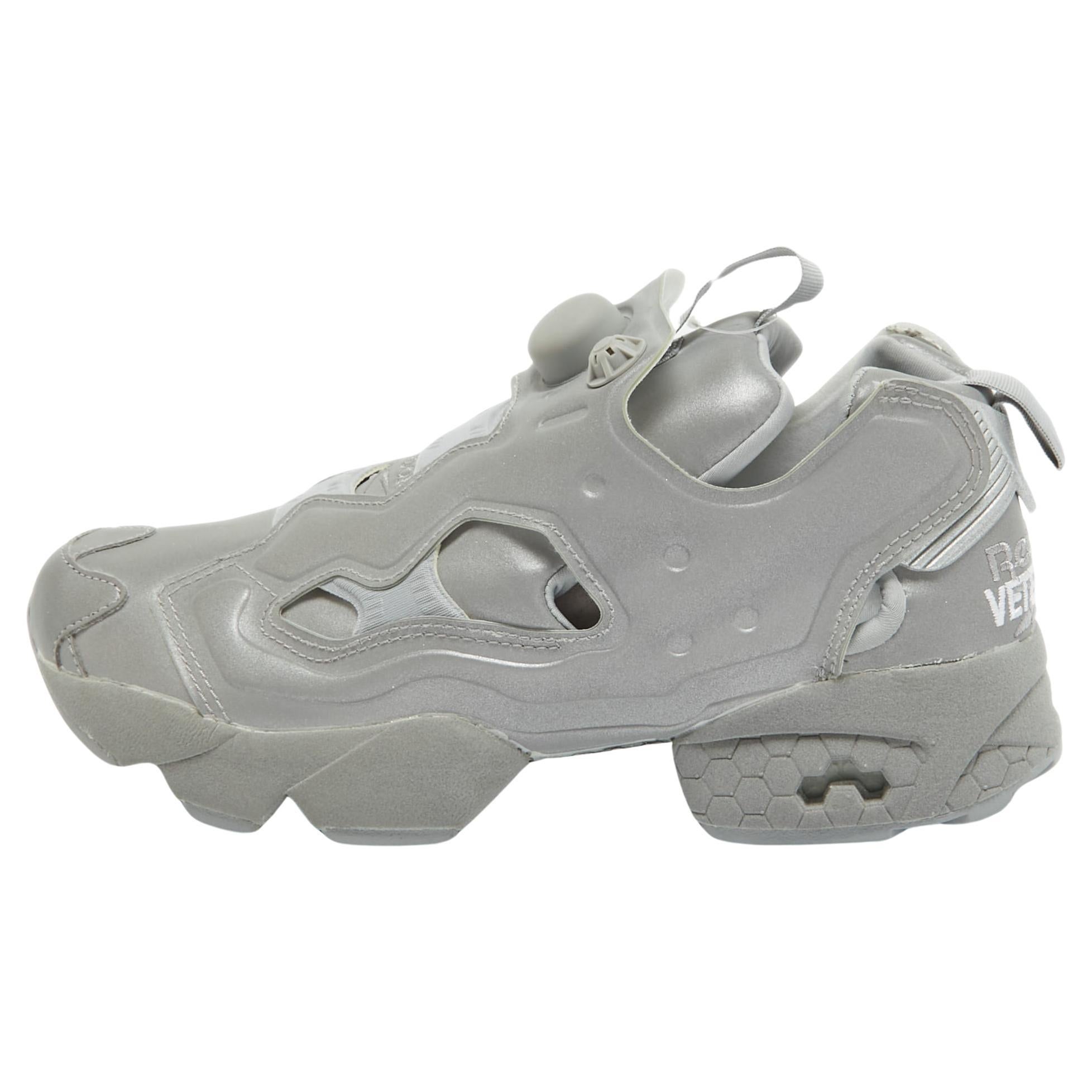 Vetements x Reebok Grey Reflective Fabric Instapump Fury Sneakers Size 38.5 For Sale