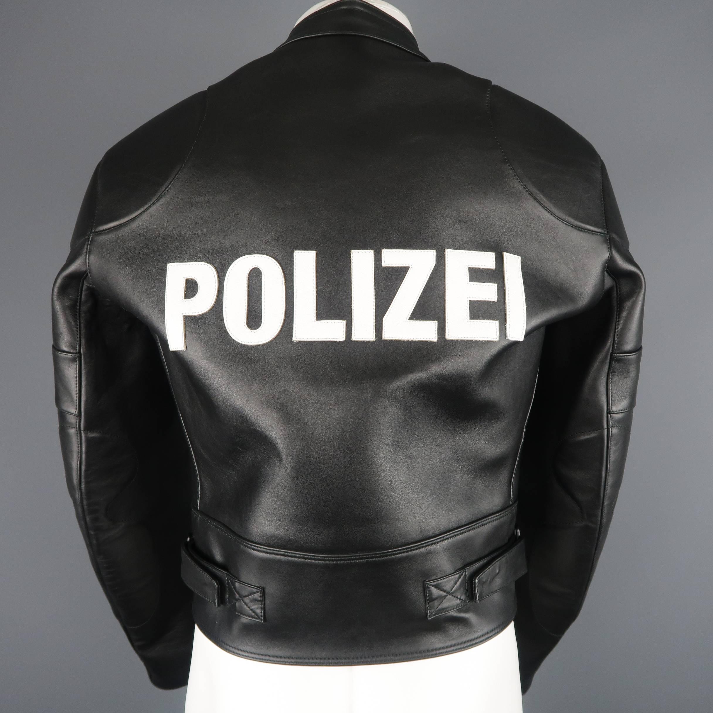 Vetements Black Leather Polizei Cropped Moto Jacket  3