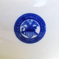 Veterans Administration 1930 Ceramic Restaurantware Gravy Boat in Blue and White
